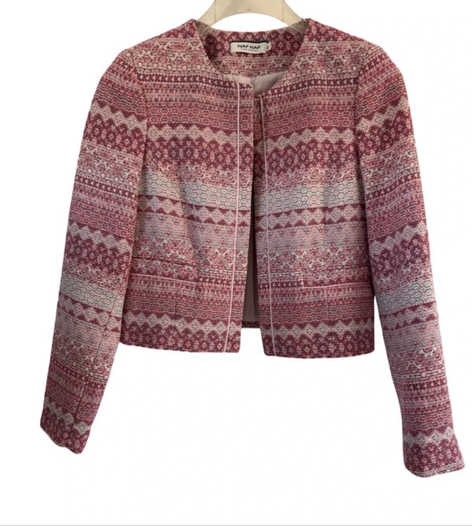 Naf Naf tweed bouclé jacket pink size 40 L – photo 6